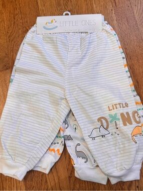 Little Ones Pack of 3 baby pants sz 12 months Dinosaur and stripes print NWT